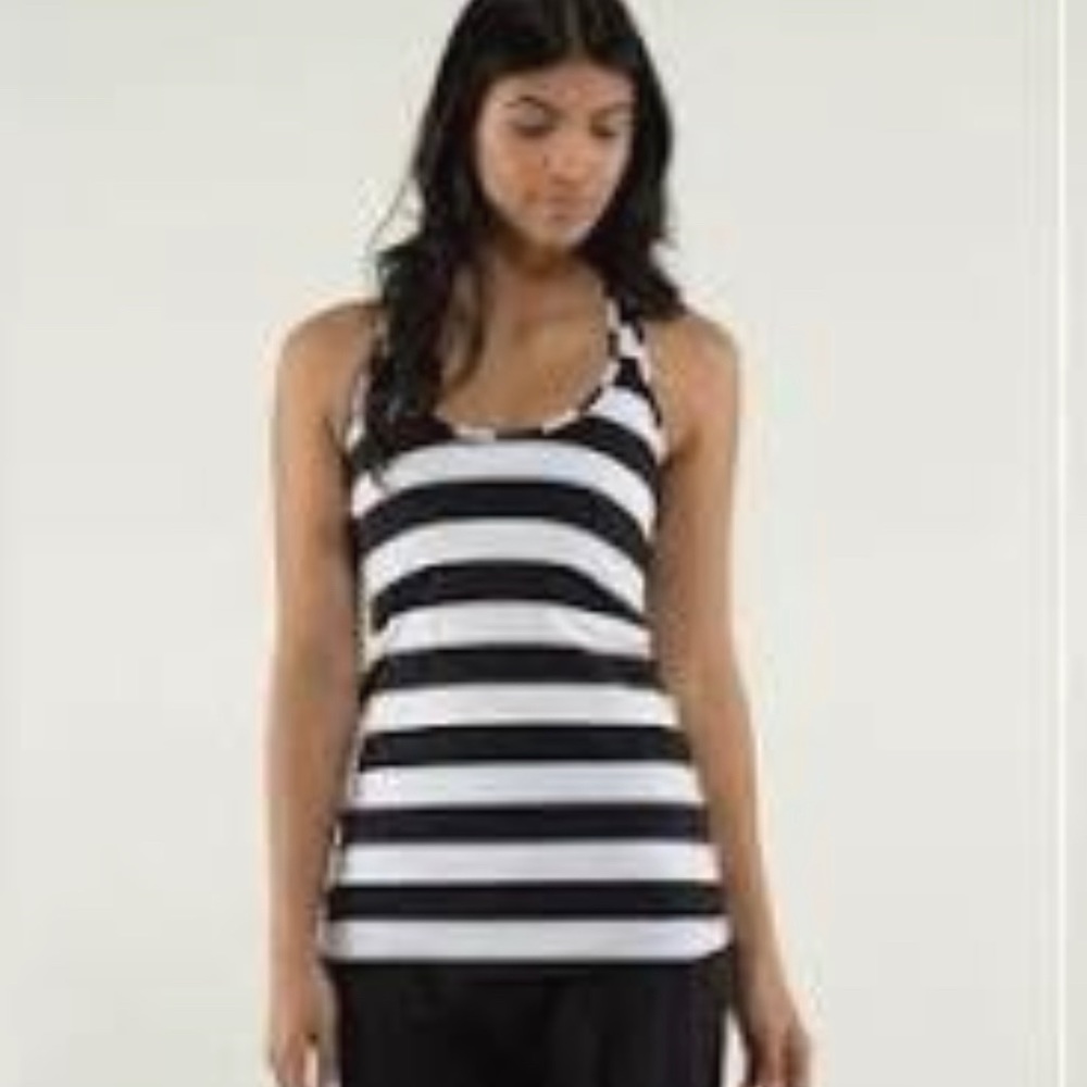 Lululemon Cool Racerback Tank Women Black white Horizontal Striped Size 6